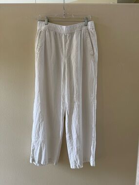 Old Navy White High Rise Linen Blend Wide-Leg Elastic-Waist Pants